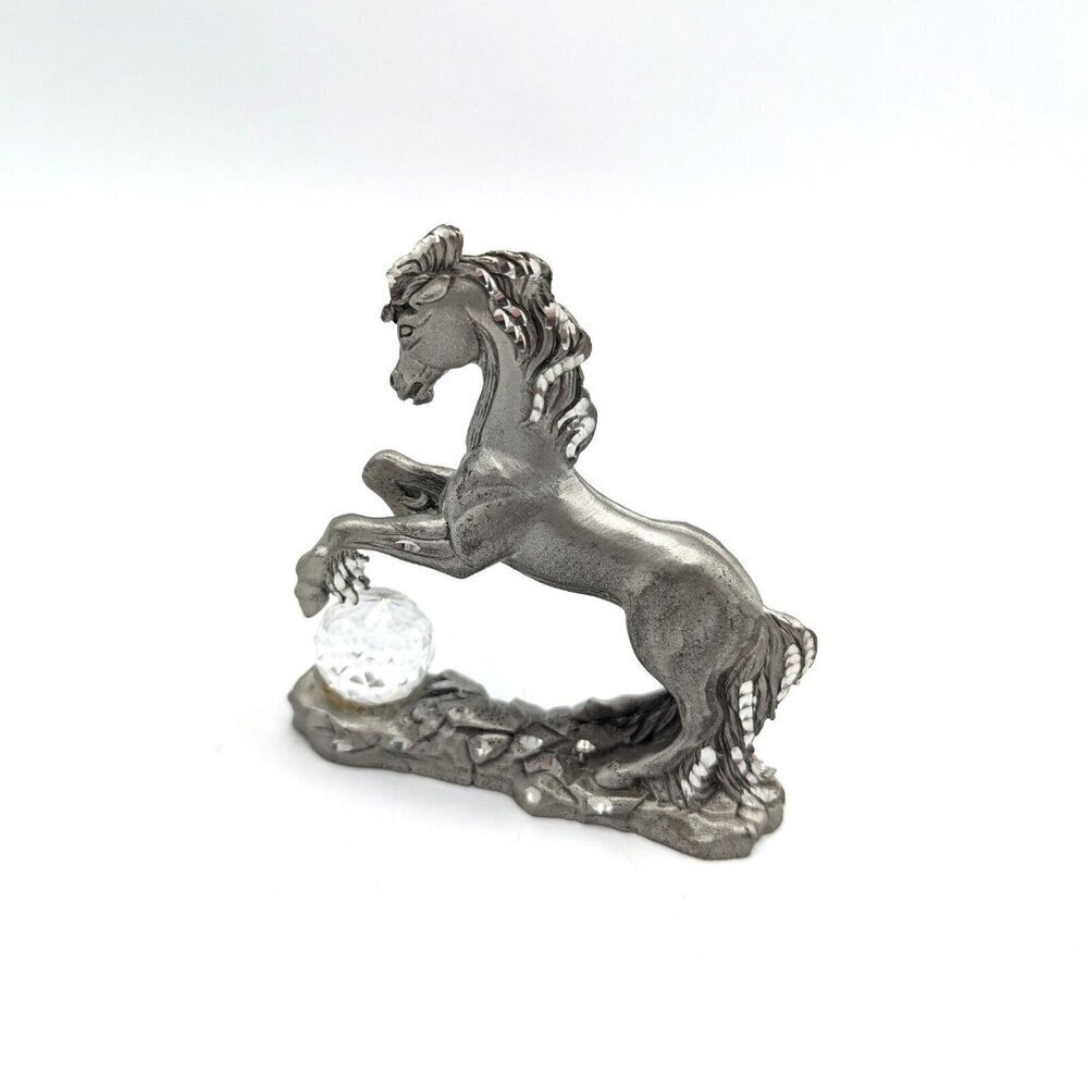 1992 Masterworks Fine Pewter Handmade Unicorn with Cut Crystal Ball Fantasy Fig - Picture 3 of 5